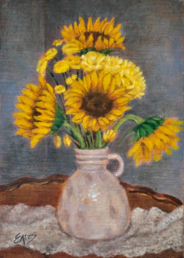 Sunflowers and White Vase by Linda Eades Blackburn