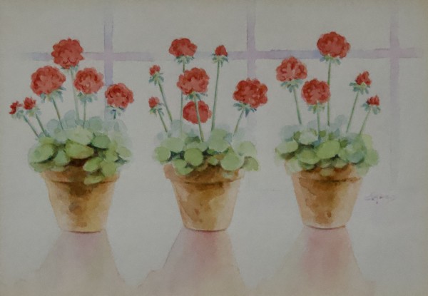 Three Potted Geraniums by Linda Eades Blackburn