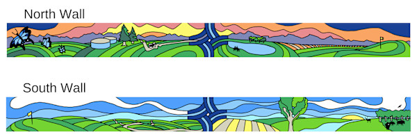 Artist rendering of a colorful mural design.