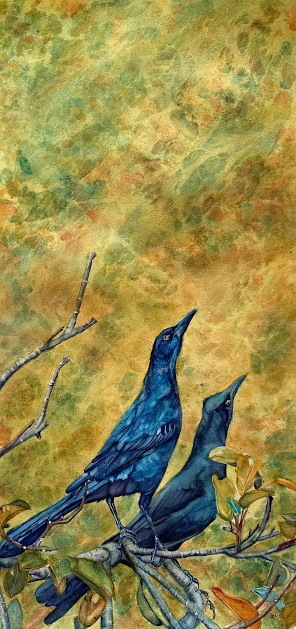 Two Birds in Woods by Jennifer Alexander Watercolors, Image 1.