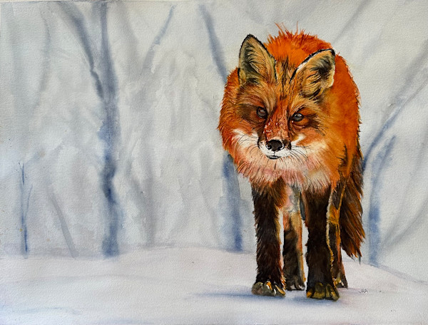 Fox in Snow 2 by Jennifer Alexander Watercolors, Image 1.