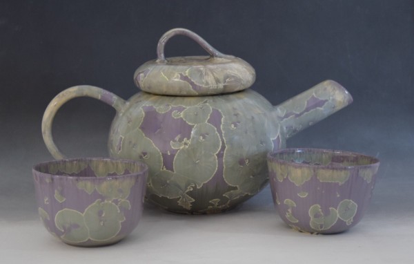 Purple Teapot with 2 cups by Nichole Vikdal