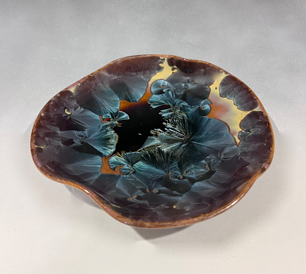 Orange with Blue Crystals Sculpture Plate by Nichole Vikdal