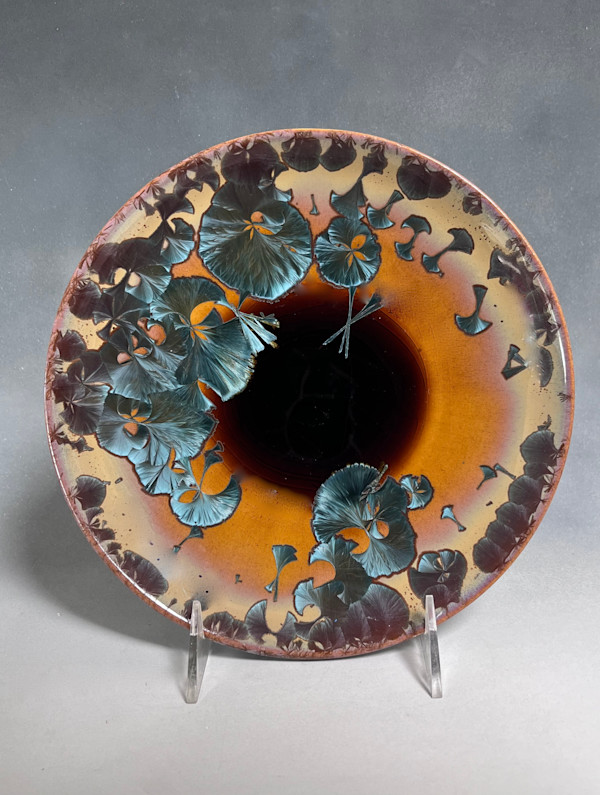 Small orange with blue crystal plate by Nichole Vikdal