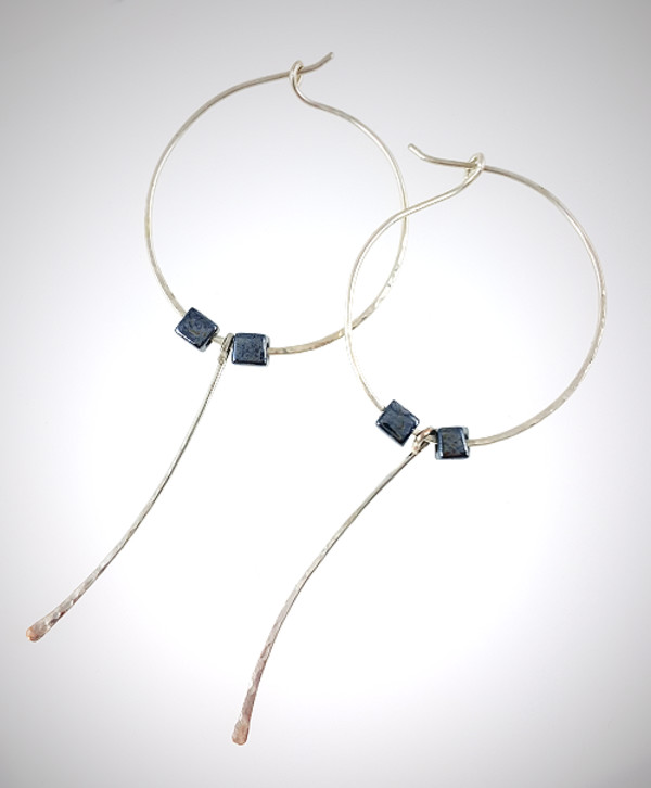 Hoops and Loops with Square Beads and Hammered Copper/Silver drops by Patricia C Vener