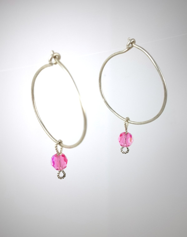 Hoops and Loops with tiny faceted pink crystal Beads by Patricia C Vener