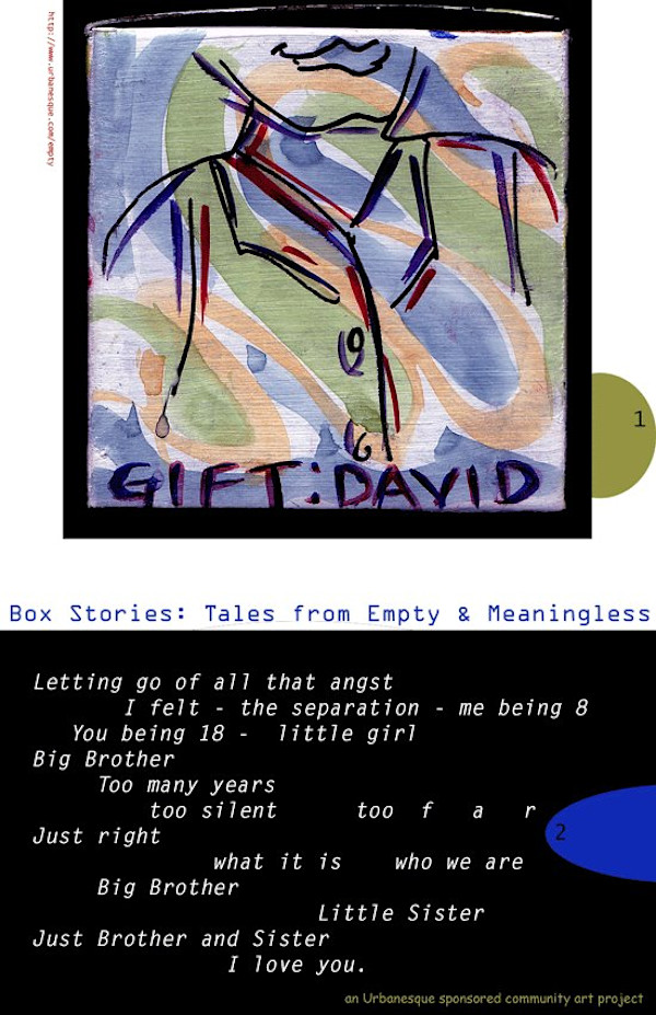 GIFT: DAVID, a participant box from Empty & Meaningless: the Box Project (c. 2003) by Adrienne Fritze, Image 11.