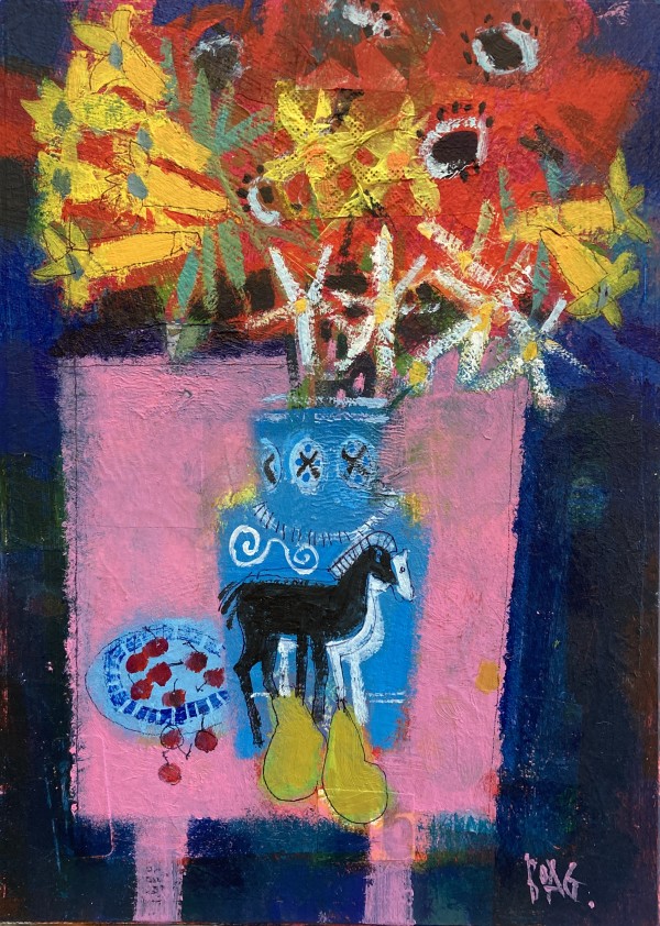 Blue vase, black horse by francis boag