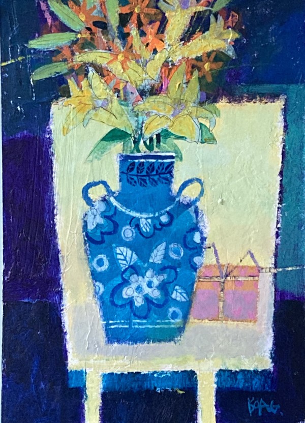 Blue Vase, yellow lilies by francis boag