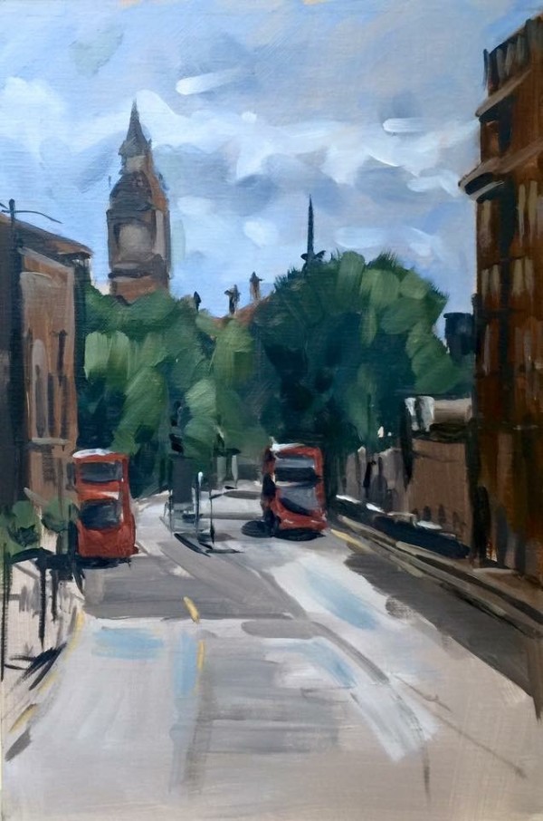 Whitehall buses, plein air study by Andrew Hird