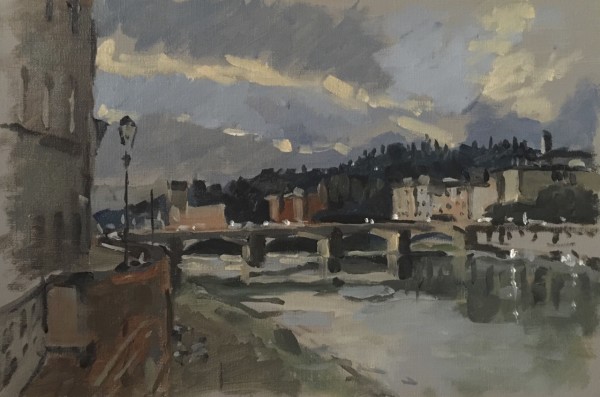 Ponte Grazie, Florence, plein air study, first light by Andrew Hird