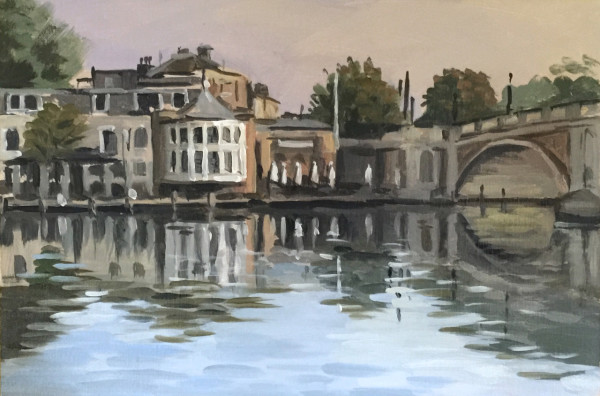 Hampton Court Bridge and The Mitre, plein air study by Andrew Hird