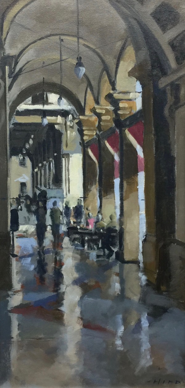 Arcades and cafes, Florence, plein air study by Andrew Hird
