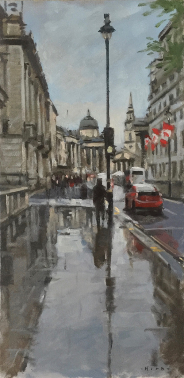 The National Gallery from Pall Mall, wet day by Andrew Hird