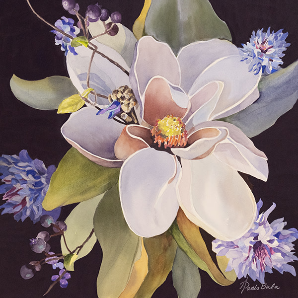 Magnolia with Purple Flowers by Tanis Bula