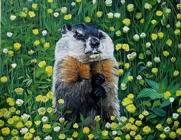 Groundhog N Flowers by J. Scott Ament