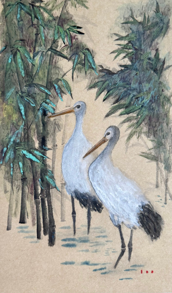 Gervės bambukų giraitėje | Cranes in the Bamboo Grove by Ina Loreta Savickienė, Image 1.