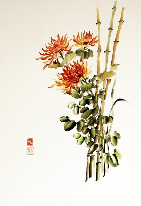Oranžinės chrizantemos / Red Ochre Chrysanthemum by Ina Loreta Savickiene