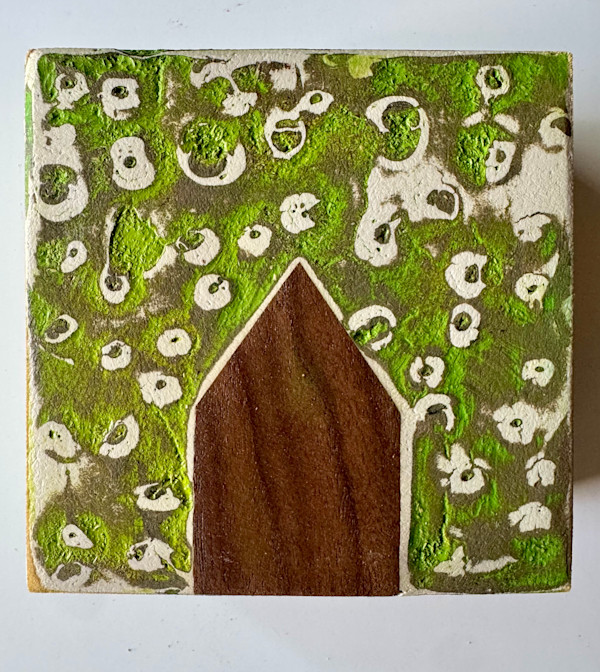 House With Green Sky and Snow Mini-Painting by Brandon Reese