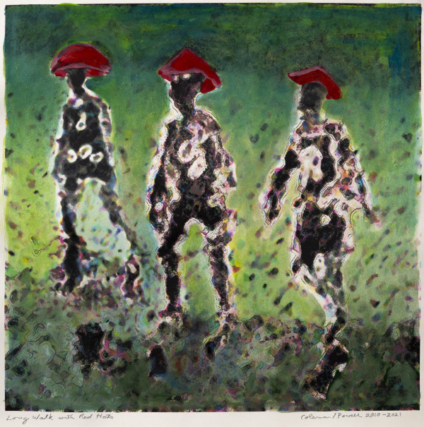 Long Walk With Mushroom Cap Hats by Alan Powell