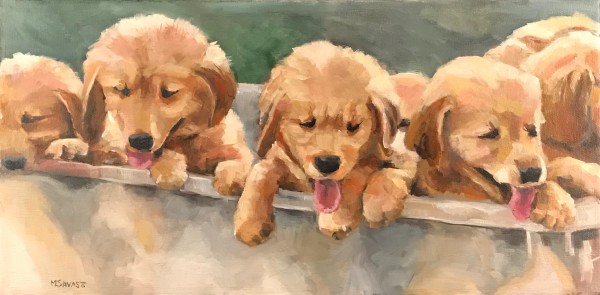 Puppies in a Basket by Michelle Savas Thompson