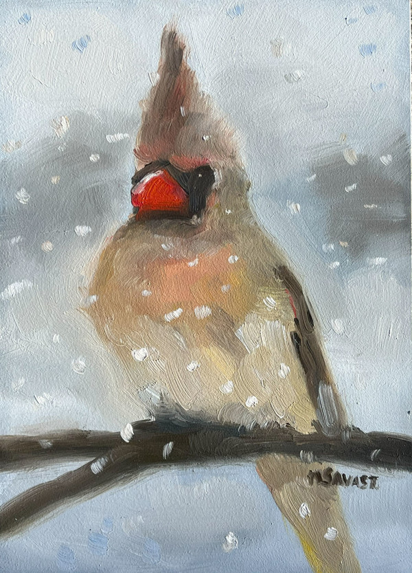 Snowy Cardinal M by Michelle Savas Thompson