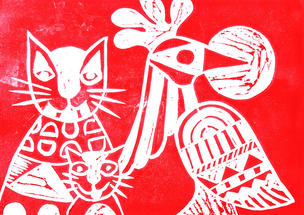 Bird with  Cats, Image 1.