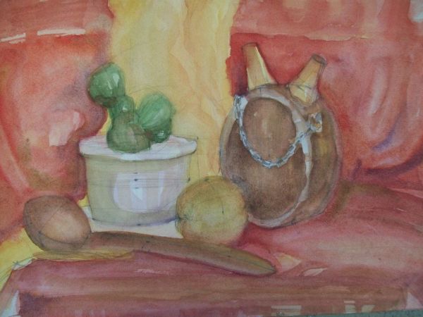 Watercolour Still Life with a cactus by Gallina Todorova