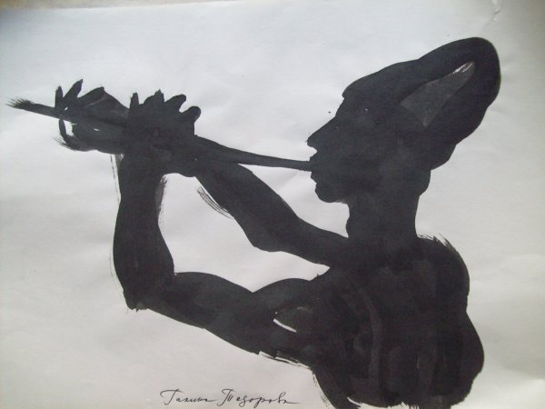 Musician/ Preliminary work for a linocut by Gallina Todorova