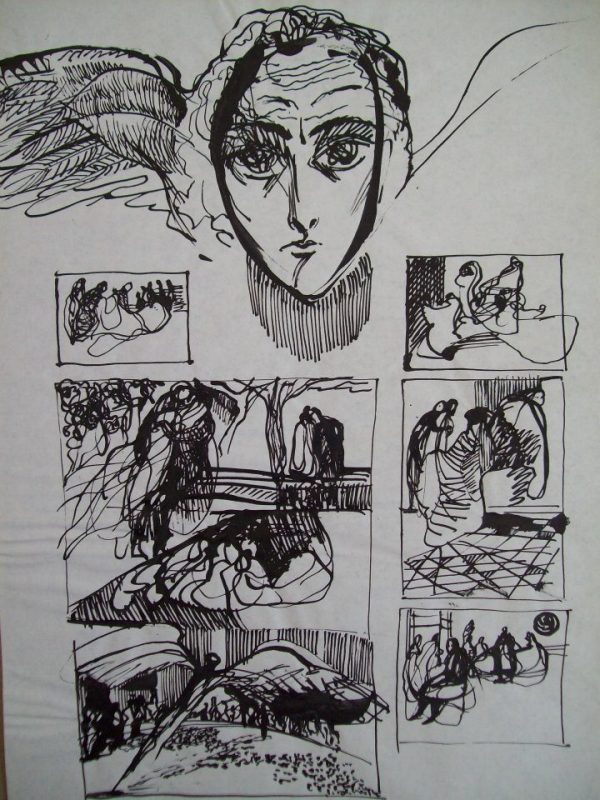 Angel with sketches for compositions by Gallina Todorova