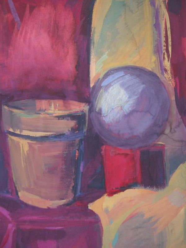 Still life with a red cube and a grey ball by Gallina Todorova