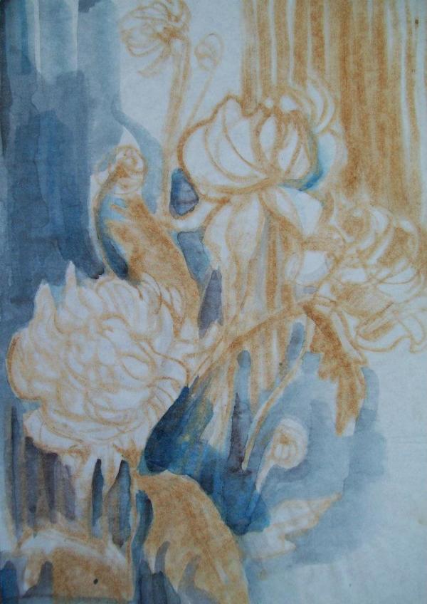 Chrisantemum with blue by Gallina Todorova
