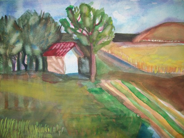 Small house in the field by Gallina Todorova
