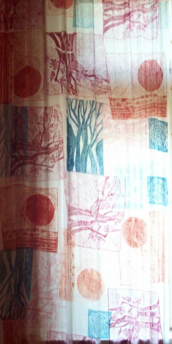 Curtain with linocut stamps by Gallina Todorova