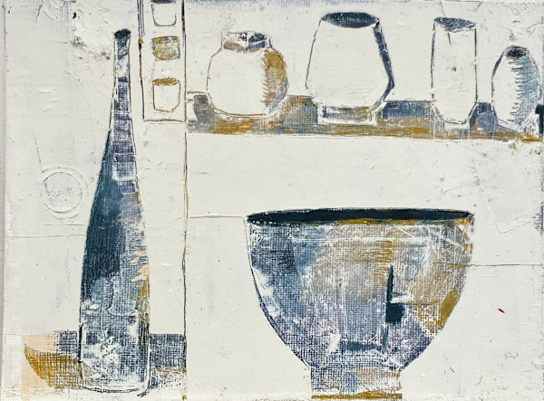 vessels in white shelves by Kate Burnim