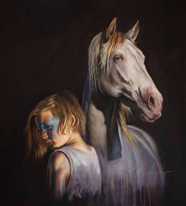 A boy with Perlino stallion by Mirelle Vegers