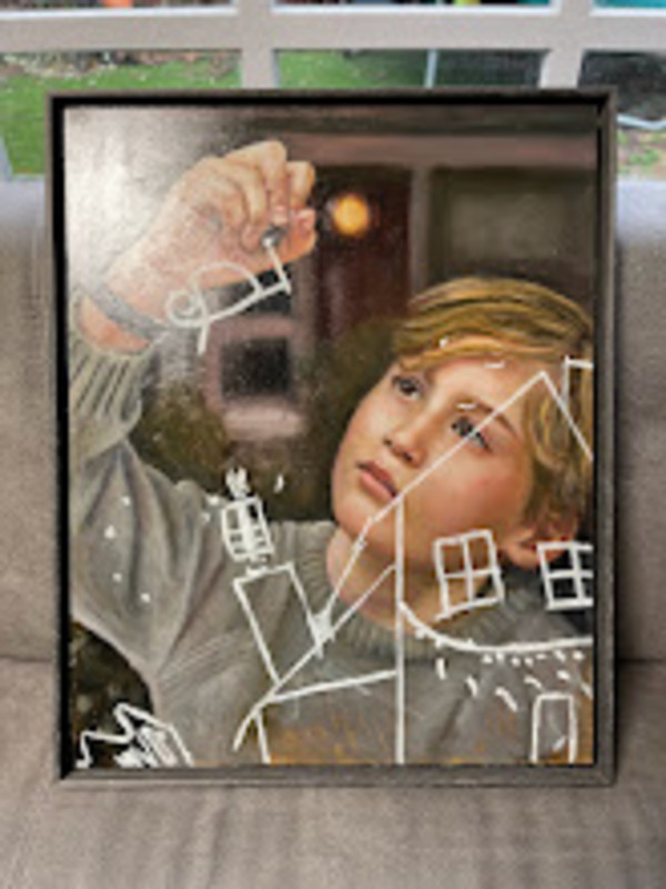 Jemi tekent op het raam by Mirelle Vegers, Image 1.