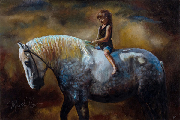 Little girl on horseback by Mirelle Vegers