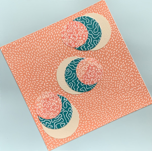 Dots 32, Baby Blue + Peach Pattern, Tan, Teal & Salmon Pattern by Suzanne Gibbs