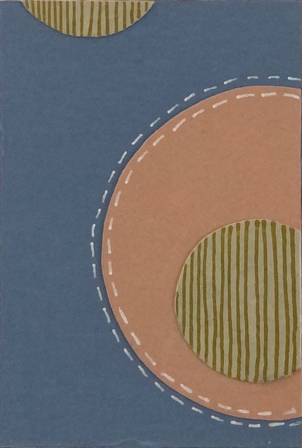 Dots 6, Blue + Peach & Cream Gold Stripe