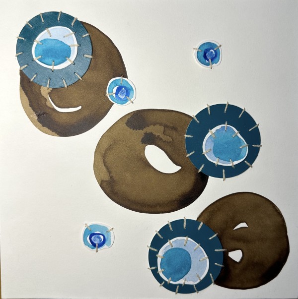 Dots 84, Brown + Teal and Thread by Suzanne Gibbs