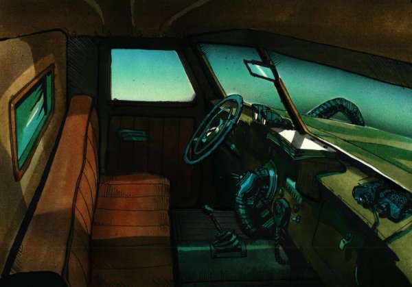 Cadillacs and Dinosaurs - Background Concept - Truck Interior