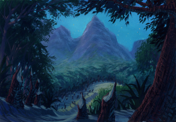 TaleSpin - Background Concept - Gouge in Jungle Hillside