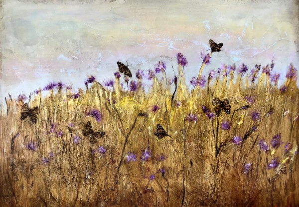 Painted Lady Butterflies in Thistle Field by Anne Hempel