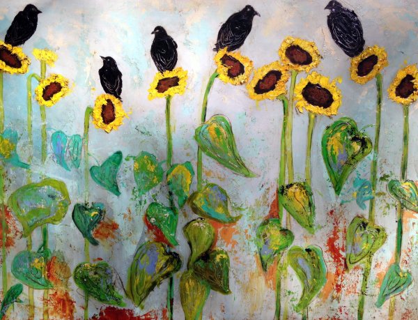 Black Birds Perched by Anne Hempel