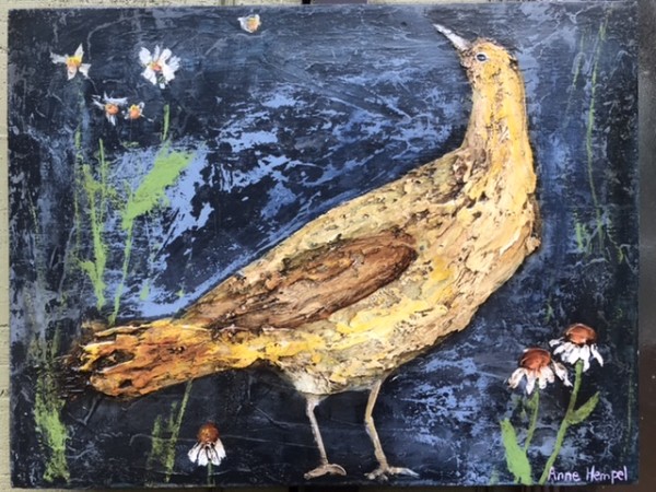 Brown Bird and Daisies by Anne Hempel