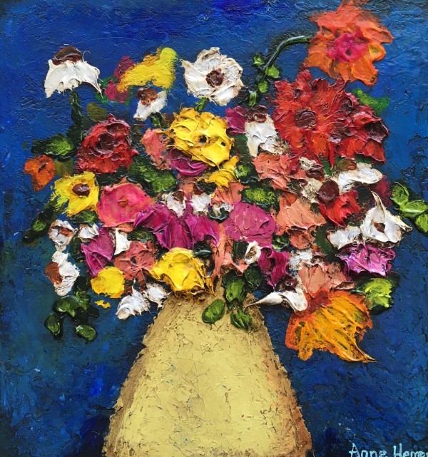 Cobalt background Flowers in a vase by Anne Hempel