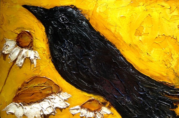 Crow and Daisy triptych (right) by Anne Hempel