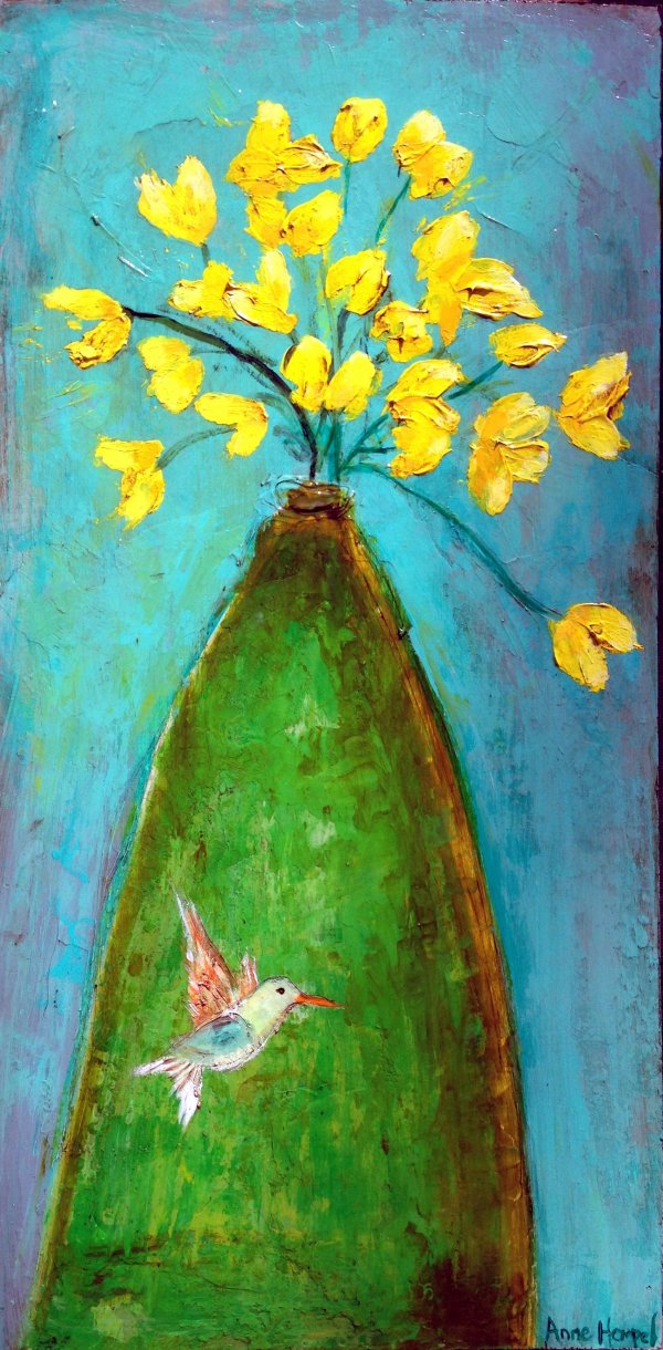 Green Hummingbird Vase by Anne Hempel