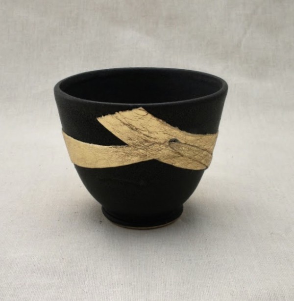 Black Cup with Gold Ribbon (Unavailable) by Wilhelmina Ceramics